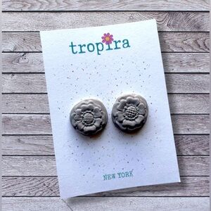 Gray Floral Stud Polymer Clay Earrings